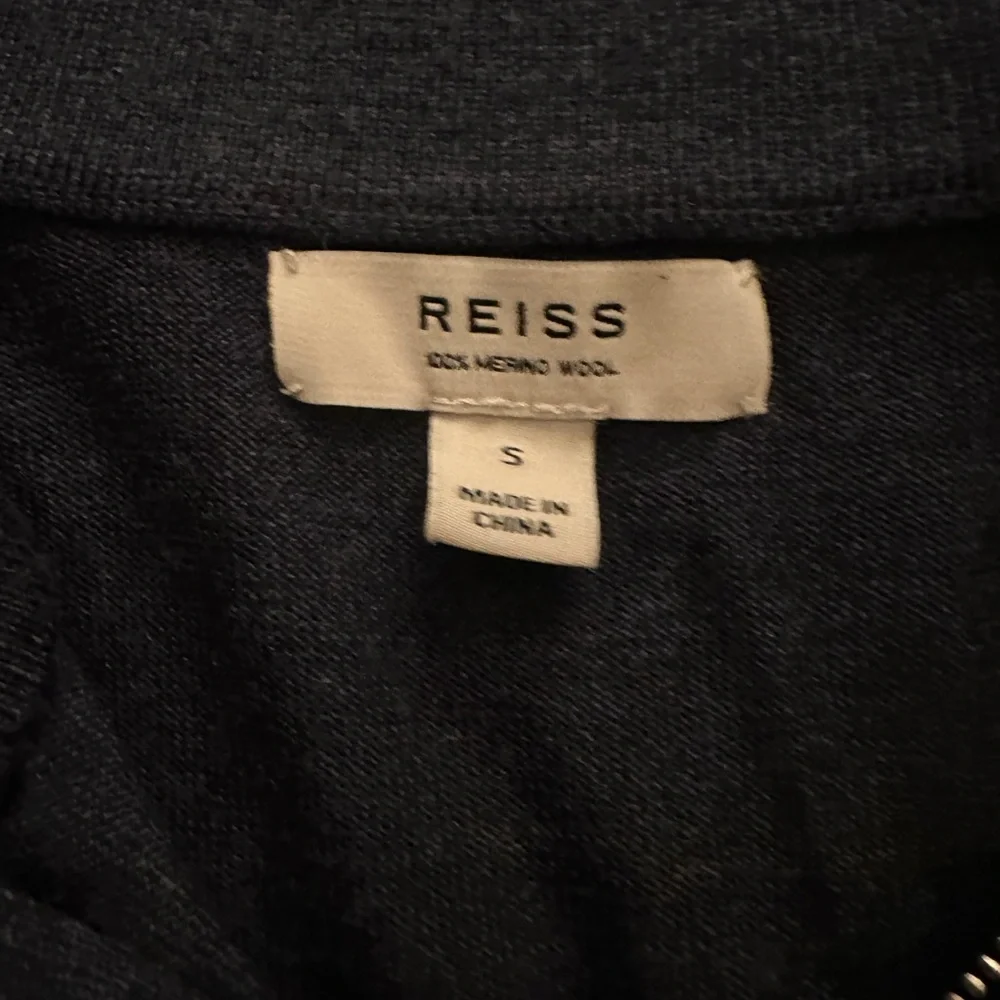 Reiss Merino Wool Knit Navy Quarter Zip Pullover Long Sleeve Sweater